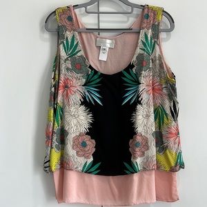 Anthropologie Corey Lynn Calter Sz M Anana Floral Print Layered Top Split Layer